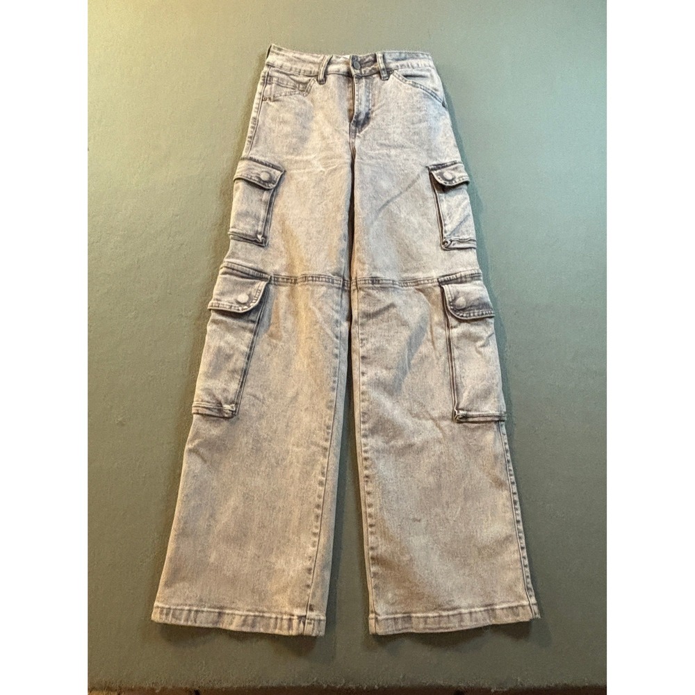 Fire & Rain Cargo Jeans Womens 3 Gray Acid Wash High Rise Wide Leg  Y2K